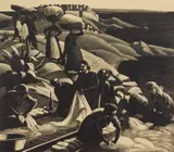 Clare Leighton, Corsican Washerwomen wood, engraving, 1934