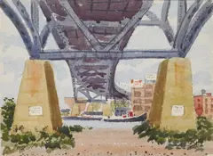 Under the Bridge by Martin Linsey, watercolor on paper, 1973, offered Feb 2024