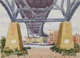Under the Bridge by Martin Linsey, watercolor on paper, 1973, offered Feb 2024