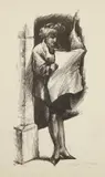 Clyde Singer, Girl Reading Newspaper, lithograph