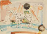 William Sommer, Horse and Clown, watercolor and pen and ink on paper