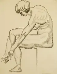 Seated Female Nude by William Sommer, charcoal on paper, offered Feb 2024