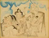 William Sommer, Mt. Olympus with Gods, watercolor on paper, 1932