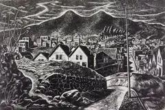 Twin Peaks- San Francisco by Charles Frederick Surendorf, woodcut, 1940, offered Feb 2024