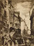 Paul B. Travis, Rue Grande, Le Mans, etching, 1919