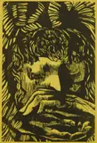 Leonard Baskin, Grieving Angel, woodcut on green/yellow paper