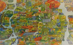 Öyvind Fahlström, Section of the World Map- A Puzzle, silkscreen on vinyl, die-cut and magnetized on enameled steel
