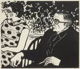 Phyllis Sloane, The Steinbergs, woodcut, 1970