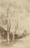 Jean-Baptiste Camille Corot, Le Dome Florentin.(Delteil 13), etching on antique cream laid paper, 1869-70