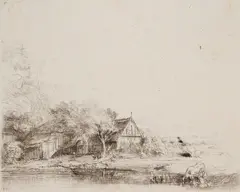 Rembrandt, Landscape with A Cow Drinking (Bartsch 237), etching on laid paper, ca. 1650