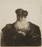 Rembrandt, Old Man with Beard, Fur Cap and Velvet Cloak (Bartsch 262), etching and engraving, 1631-32