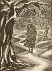 Isaac Friedlander, Figure Walking, woodcut