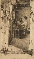 The Rag Gatherers (Kennedy 23 v/V) by James A. M. Whistler, etching and drypoint on laid paper, 1858, offered Dec 2023