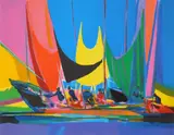 Marcel Mouly, Les Voiles, lithograph in colors, 1999