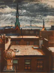 Frederick Mershimer, Verrazano (Retif & Salzer 23) mezzotint and, aquatint in colors, 1988