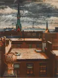 Frederick Mershimer, Verrazano (Retif & Salzer 23) mezzotint and, aquatint in colors, 1988