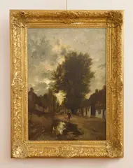 Alexandre René Veron, French Village Street, oil on canvas, 1870