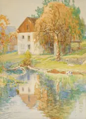 Joseph Scheuerle, House by a Lake, watercolor on paper, 1929