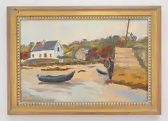 Stanley Pettigrew, Shore Scene with Boats and Houses, oil on panel