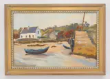 Stanley Pettigrew, Shore Scene with Boats and Houses, oil on panel