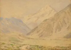 Mount Cook, New Zealand by Cranleigh Barton, watercolor on paper, ca. 1940's, offered Oct 2023