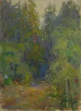 Kate A. Williams, Forest Landscape, oil on canvas wrapped around cardboard