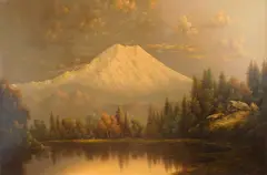 Eliza Barchus, Mount Rainier- Golden Sunset, oil on canvas