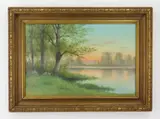 Carl Schmidt, Landscape at Sunset, oil on panel