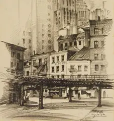 Mark Freeman, The El- N.Y, pencil on paper, 1932