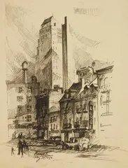 Mark Freeman, New York City Street Scene, pencil drawing, 1932