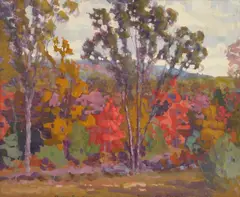 Harry Spiers, Fall Landscape- Madison, NH, gouache on paper, 1935