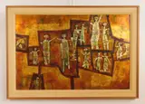 Howard Behling Schleeter, Chest of Figures, oil glazes, gold leaf, silver leaf and acrylic on fiber board, 1961