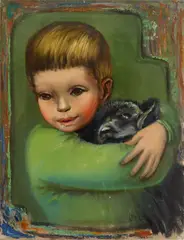 Young Boy with Dog by Albert Pels, oil on canvas, offered Oct 2023