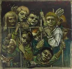 Crowd Behind a Fence by Albert Pels, oil on canvas, offered Oct 2023