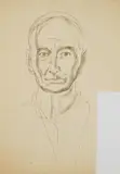 William Sommer, Self-Portrait, pen and ink on paper, drawing of horse verso