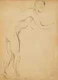 William Sommer, Standing Male Nude, graphite and ink on paper