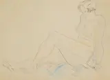 William Sommer, Seated Female Nude, pen and ink with chalk highlights on paper