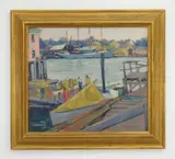 Boothbay Harbor by George G. Adomeit, oil on canvas (relined), 1924, offered Oct 2023