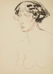 Female Nude with Dark Hair by William Sommer, pen and ink and pastel on paper, offered Oct 2023