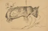 William Sommer, Self-Portrait with Dog, pen and ink on paper, 1936