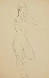 William Sommer, Standing Female Nude, pen and ink on paper, estate