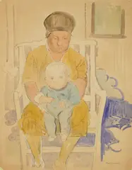 Martha and Baby in a Chair by William Sommer, watercolor on paper, offered Oct 2023