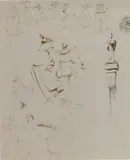 Louis Bosa, Study of Monks, pen and ink on grey paper