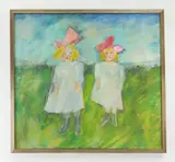Mary Spain, Two Girls with Bows, oil on canvas