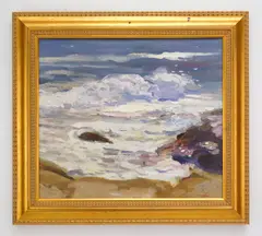 Seascape by Ron Johnston, oil on canvas, offered Oct 2023