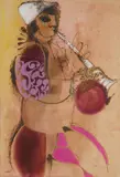 George Campbell, Clown, watercolor and pen and ink on paper
