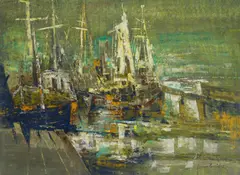 Xavier Gonzalez, Harbor Scene, gouache on paper