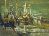 Xavier Gonzalez, Harbor Scene, gouache on paper