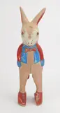 Rabbit in Red, White and Blue Coattails wood sculpture, 1963, painted with by Silvio Zoratti, marble eyes, offered Sep 2023