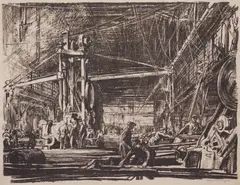Building Ships: A Workshop by Muirhead Bone, lithograph, 1917, offered Aug 2023